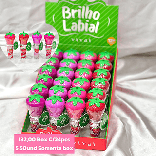 brilho labial morango box com 24pçs