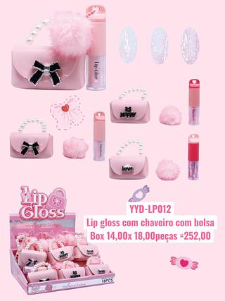 Lip gloss com chaveiro com bolsa(cor sortido)