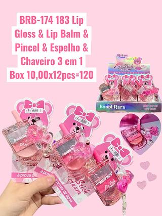 Lip Gloss & Lip Balm & Pincel & Espelho & Chaveiro 3 em 1(cor sortido)