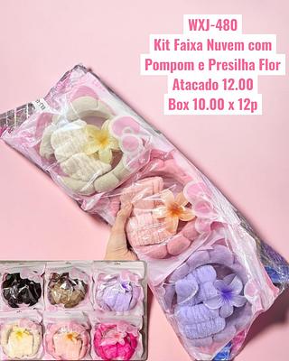 Kit Faixa Nuvem com Pompom e Presilha Flor
