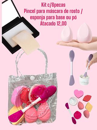 Kit c/ 8pecas Pincel para máscara de rosto / esponja para base ou pó