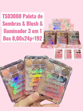 Paleta de Sombras & Blush & Iluminador 3 em 1