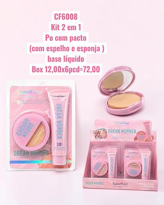 Kit 2 em 1 Po com pacto (com espelho e esponja ) base líquido