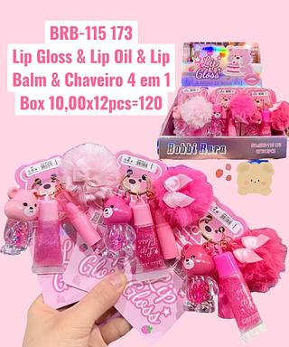 Lip Gloss & Lip Oil & Lip Balm & Chaveiro 4 em 1(cor sortido)