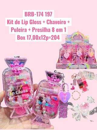 Kit de Lip Gloss + Chaveiro + Puleira + Presilha 8 em 1