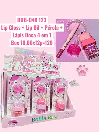 Lip Gloss + Lip Oil + Pérola + Lápis Boca 4 em 1(cor sortido)