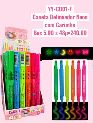 Caneta Delineador Neon com Carimbo