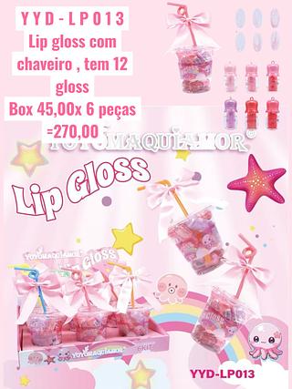 Lip gloss com chaveiro, tem 12 gloss