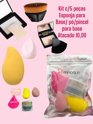 Kit c/ 5 peças Esponja para Base pó/pincel para base