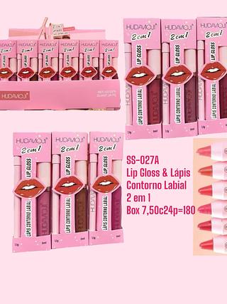 Lip Gloss & Lápis Contorno Labial 2 em 1(cor sortido)