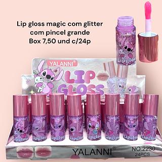 Lip gloss magic com glitter com pincel grande