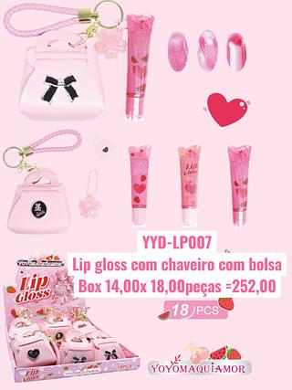 Lip gloss com chaveiro com bolsa(cor sortido)